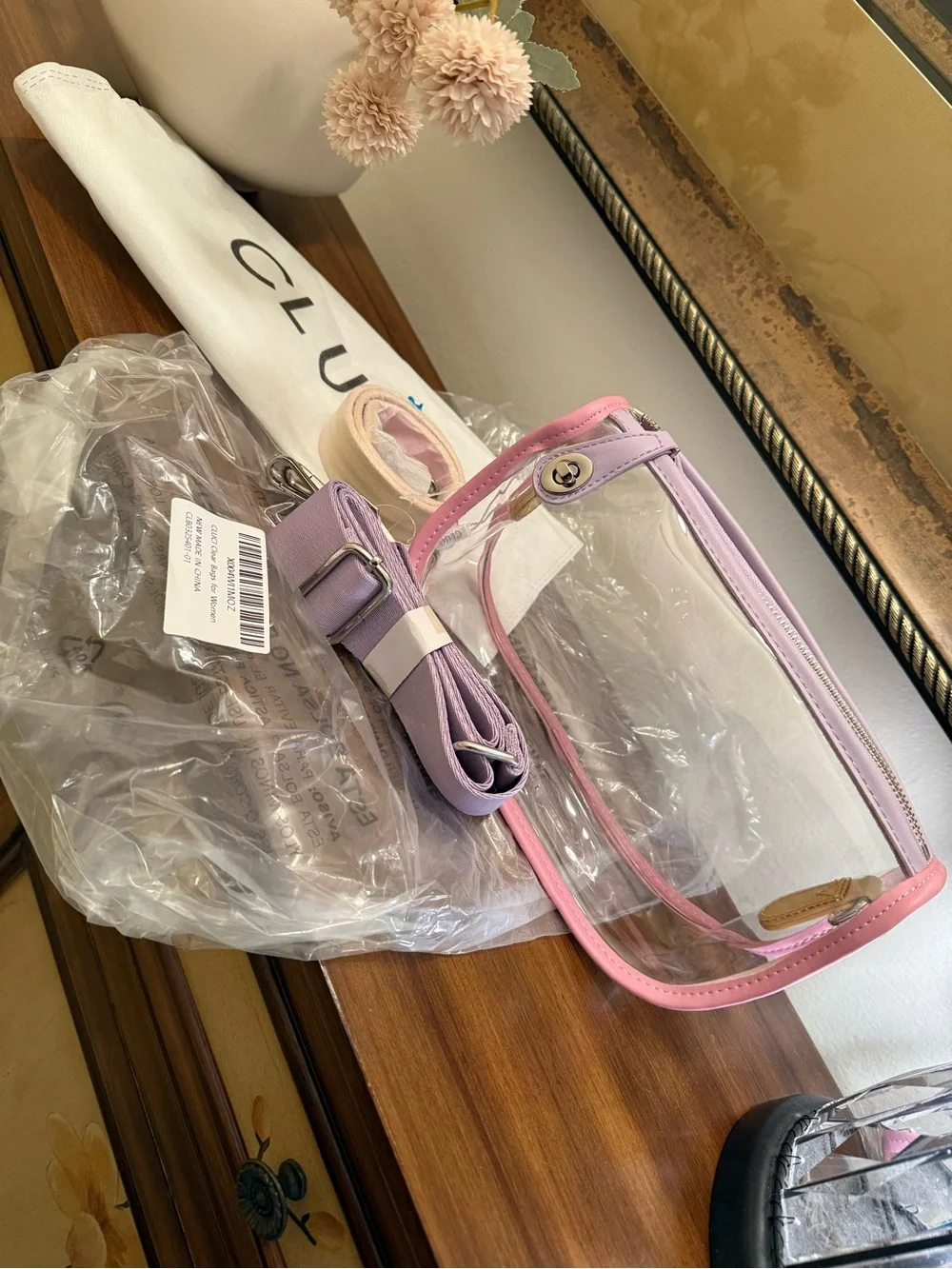 Pink & Lavender Clear Crossbody Bag with 2 Adjustable Strap